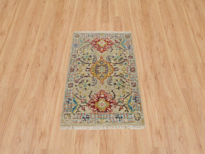 2'0" x 3'0" New Hand Knotted Beige Wool & Silk Rectangle Oriental Rug - MOA10265885