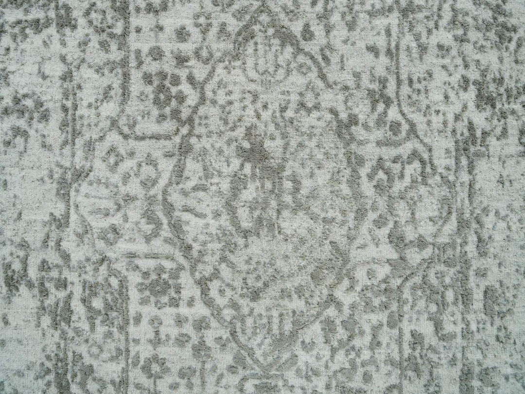 2'6" x 15'10" New Hand Knotted Grey Wool & Silk Runner Oriental Rug - MOA10265890
