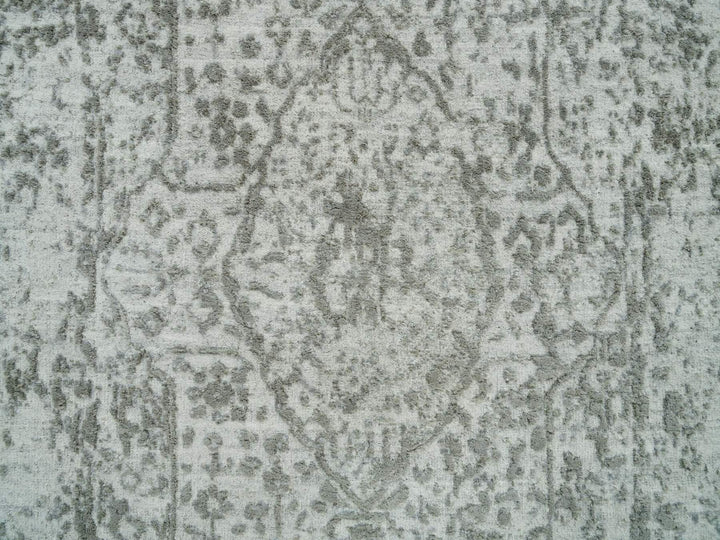 2'6" x 15'10" New Hand Knotted Grey Wool & Silk Runner Oriental Rug - MOA10265890