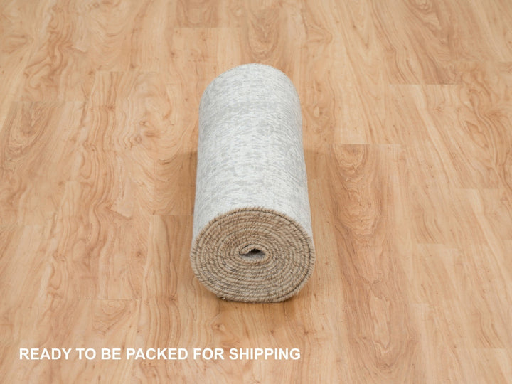 2'6" x 15'10" New Hand Knotted Grey Wool & Silk Runner Oriental Rug - MOA10265890