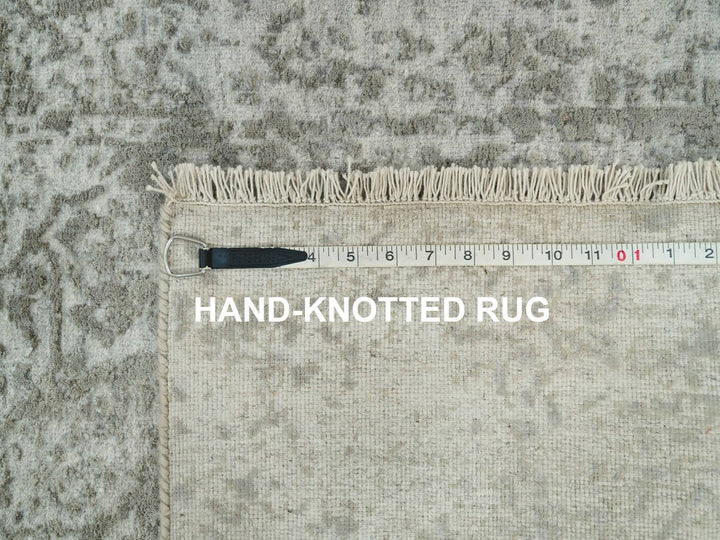 2'6" x 15'10" New Hand Knotted Grey Wool & Silk Runner Oriental Rug - MOA10265890