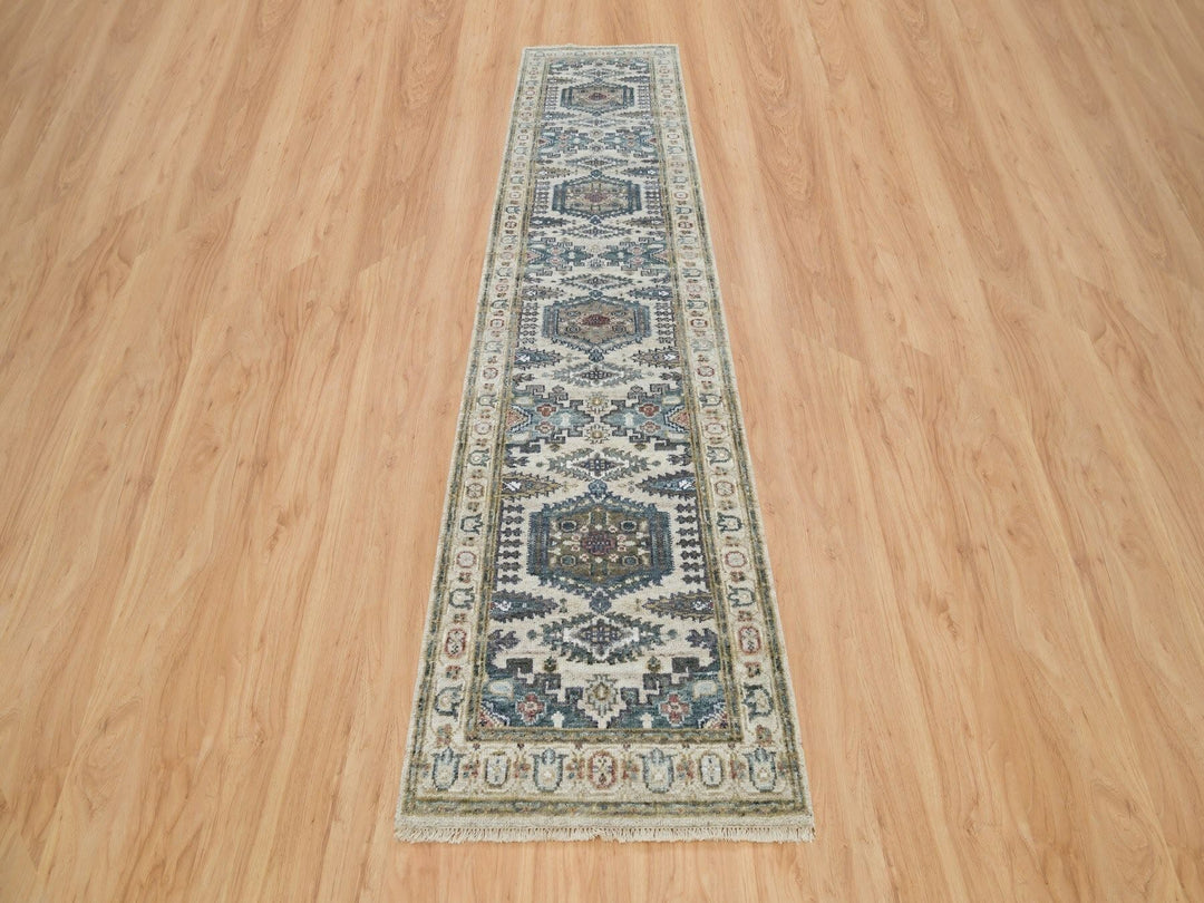 2'6" x 11'8" New Hand Knotted Ivory Wool Runner Oriental Rug - MOA10265893
