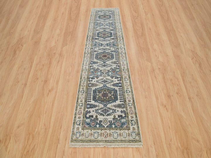 2'6" x 11'8" New Hand Knotted Ivory Wool Runner Oriental Rug - MOA10265893