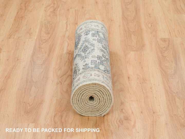 2'6" x 11'8" New Hand Knotted Ivory Wool Runner Oriental Rug - MOA10265893
