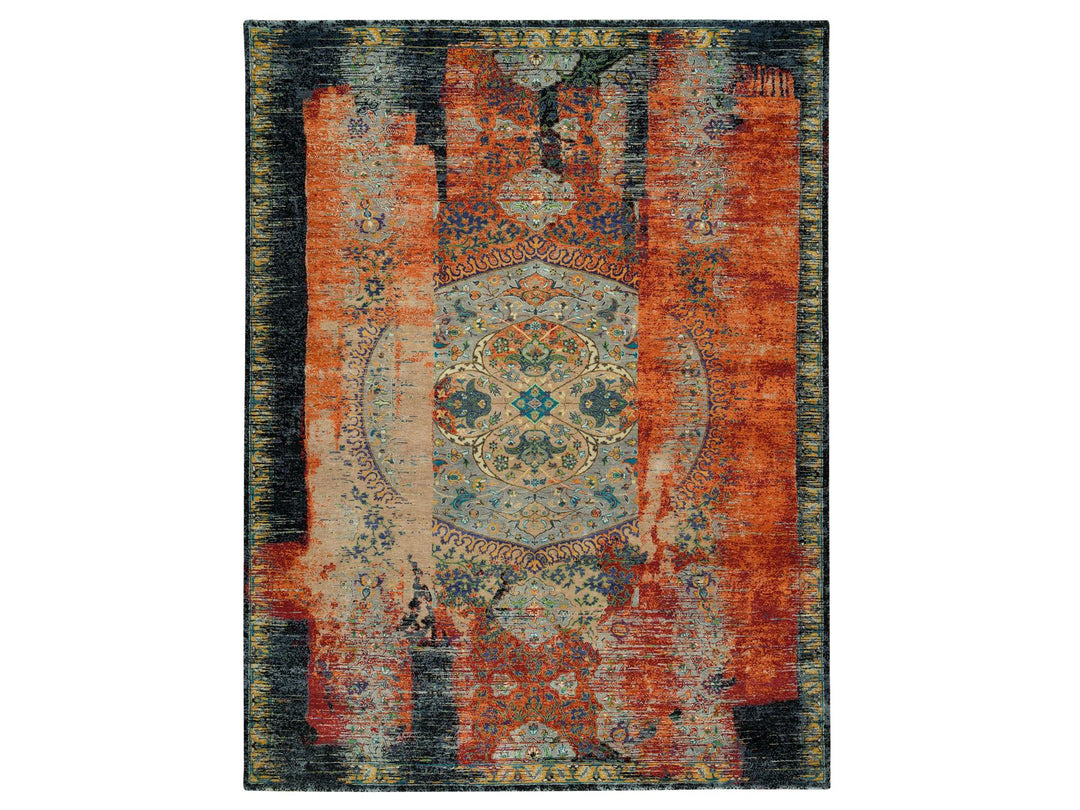 9'2" x 12'0" New Hand Knotted Orange Wool Rectangle Oriental Rug - MOA10265896