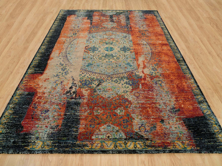 9'2" x 12'0" New Hand Knotted Orange Wool Rectangle Oriental Rug - MOA10265896