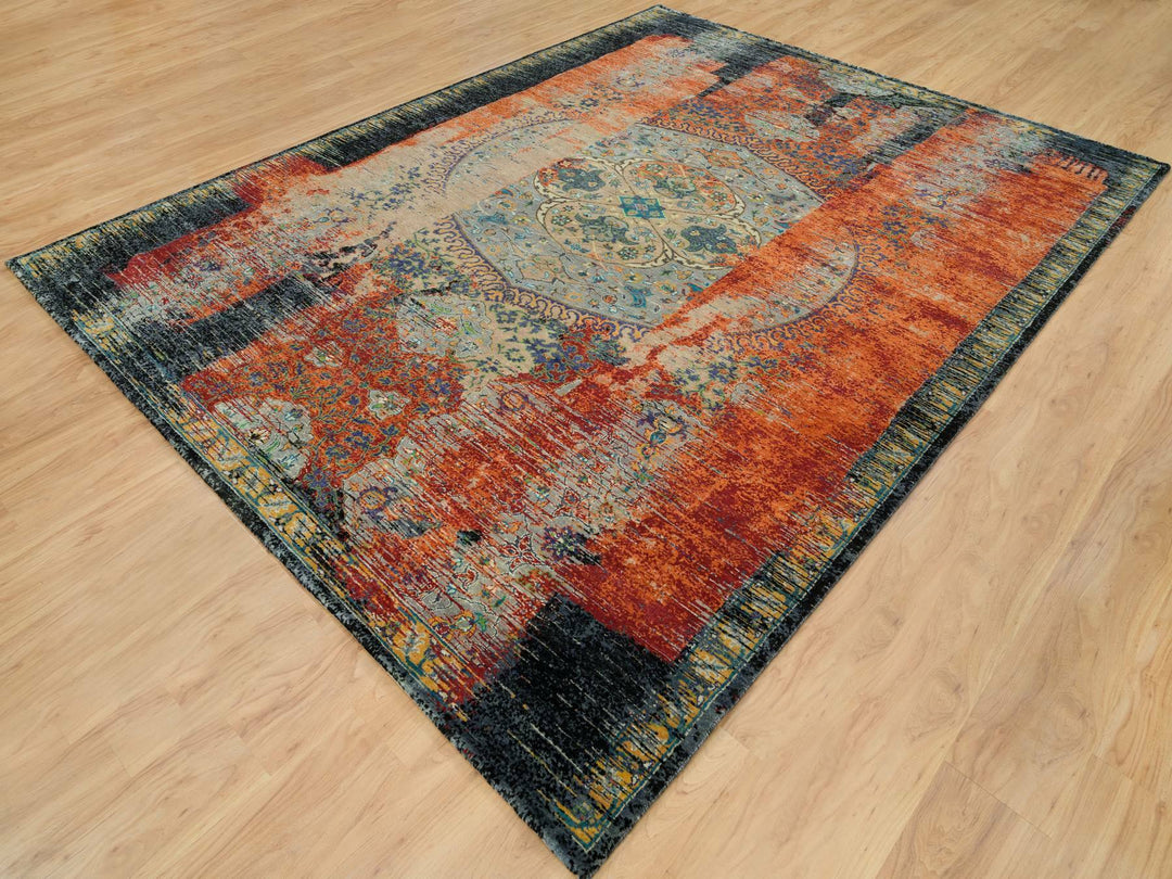 9'2" x 12'0" New Hand Knotted Orange Wool Rectangle Oriental Rug - MOA10265896