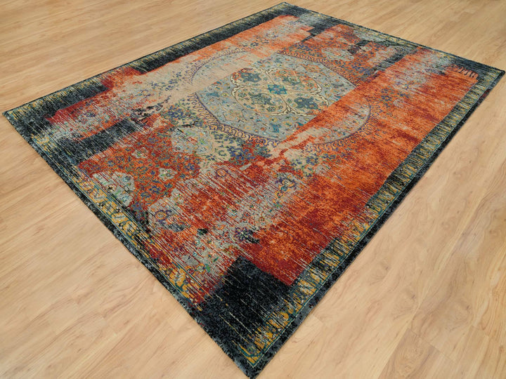 9'2" x 12'0" New Hand Knotted Orange Wool Rectangle Oriental Rug - MOA10265896