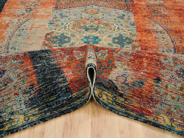 9'2" x 12'0" New Hand Knotted Orange Wool Rectangle Oriental Rug - MOA10265896