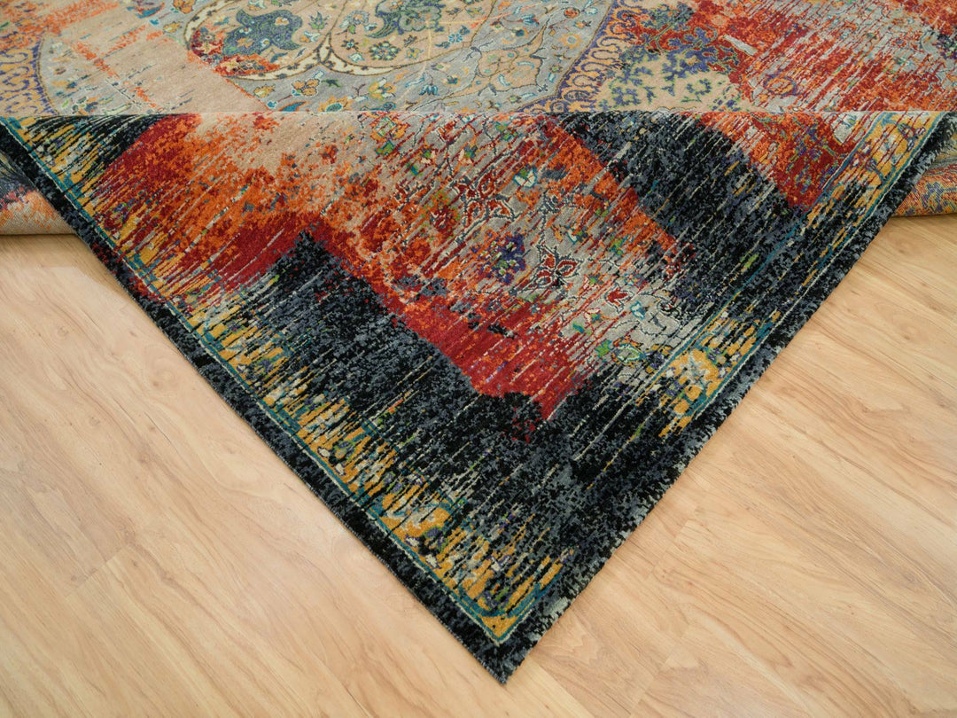 9'2" x 12'0" New Hand Knotted Orange Wool Rectangle Oriental Rug - MOA10265896