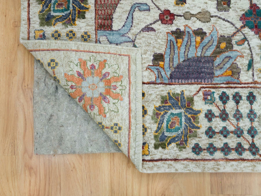 10'1" x 10'2" New Hand Knotted Ivory Wool & Silk Square Oriental Rug - MOA10265899