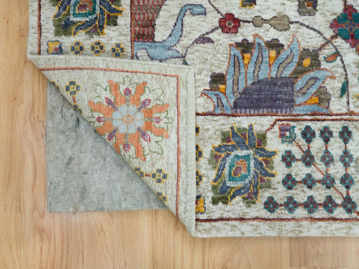 10'1" x 10'2" New Hand Knotted Ivory Wool & Silk Square Oriental Rug - MOA10265899