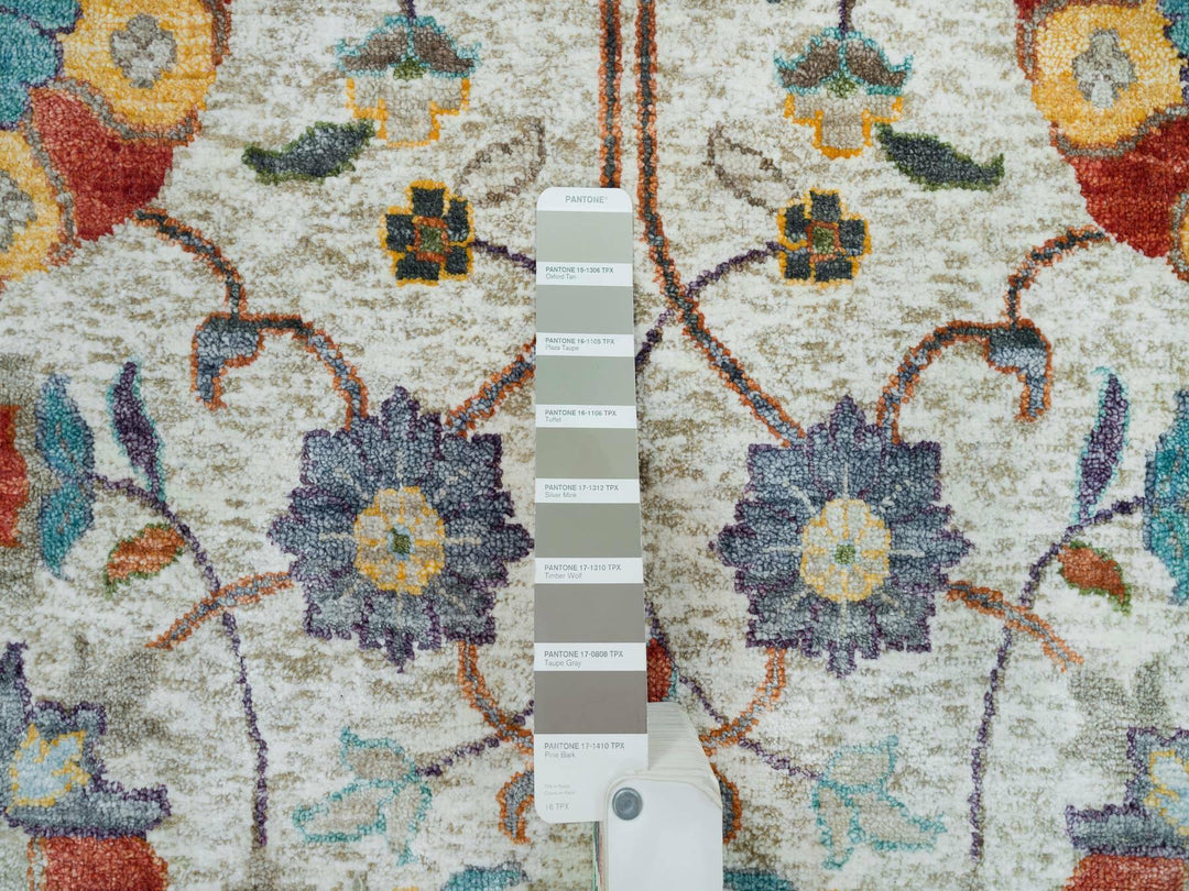 10'1" x 10'2" New Hand Knotted Ivory Wool & Silk Square Oriental Rug - MOA10265899