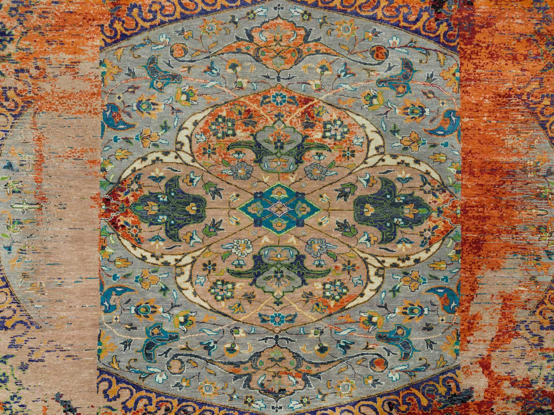 12'1" x 12'1" New Hand Knotted Orange Wool Round Oriental Rug - MOA10265900