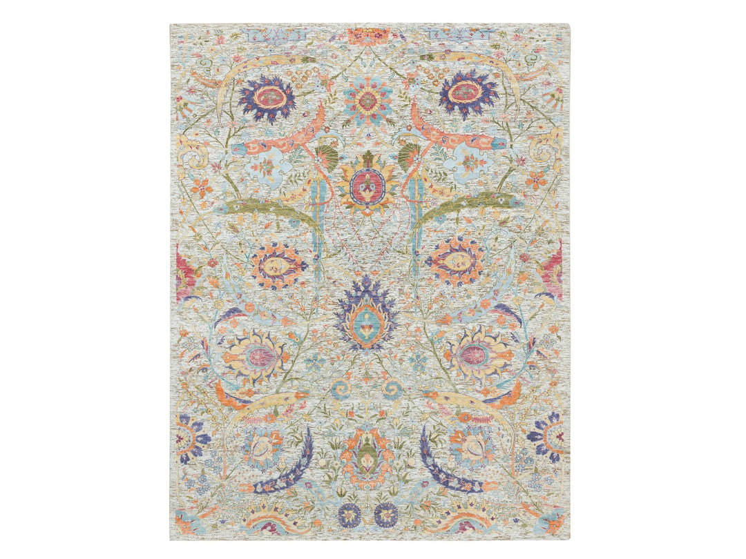 8'0" x 10'4" New Hand Knotted Beige Wool & Silk Rectangle Oriental Rug - MOA10265902