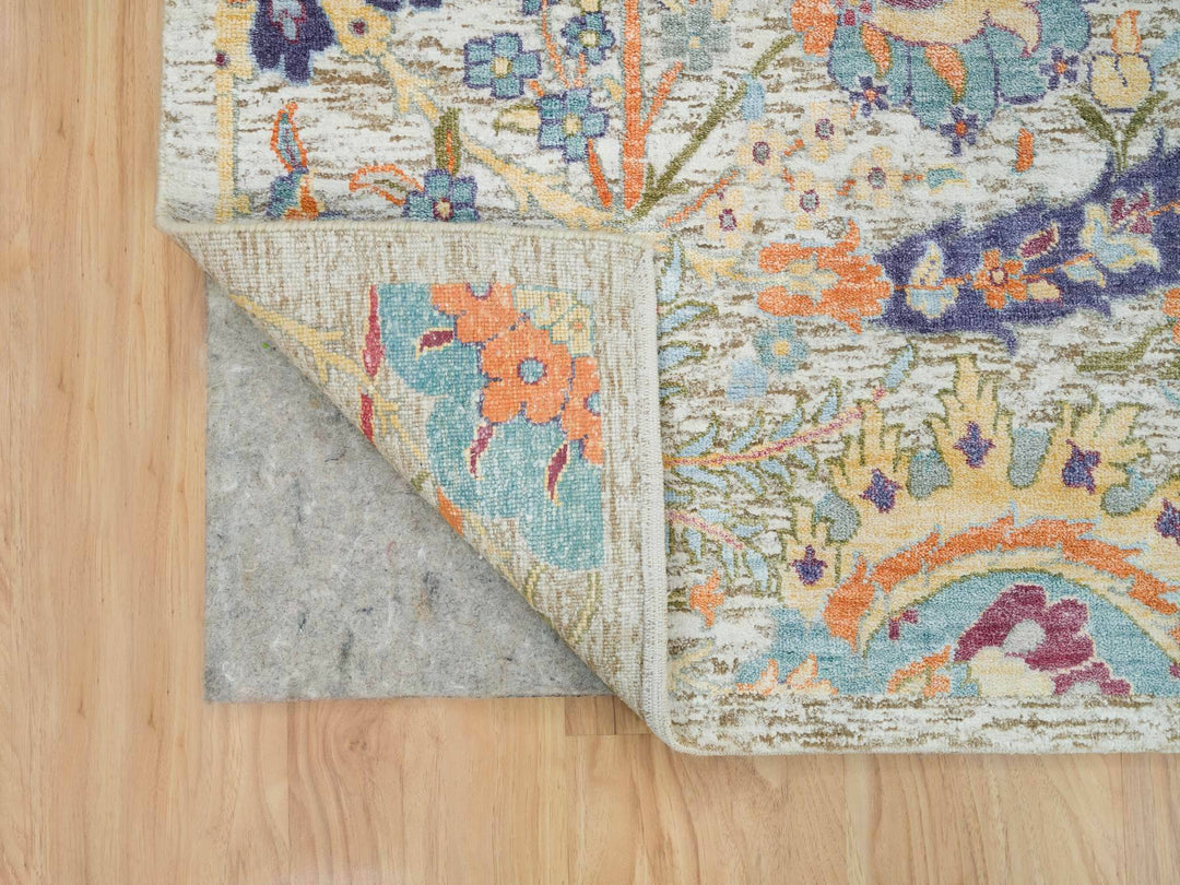 8'0" x 10'4" New Hand Knotted Beige Wool & Silk Rectangle Oriental Rug - MOA10265902