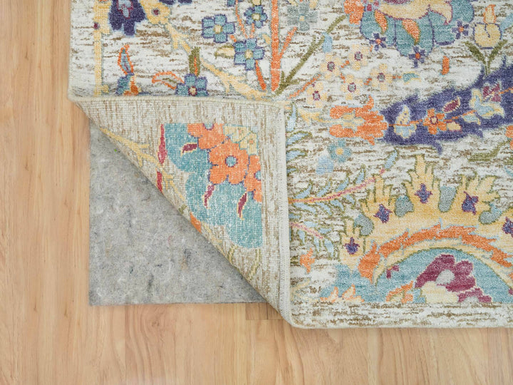 8'0" x 10'4" New Hand Knotted Beige Wool & Silk Rectangle Oriental Rug - MOA10265902