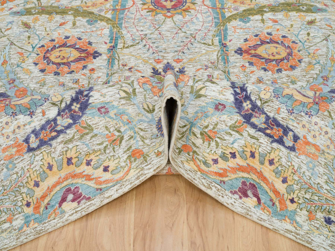 8'0" x 10'4" New Hand Knotted Beige Wool & Silk Rectangle Oriental Rug - MOA10265902