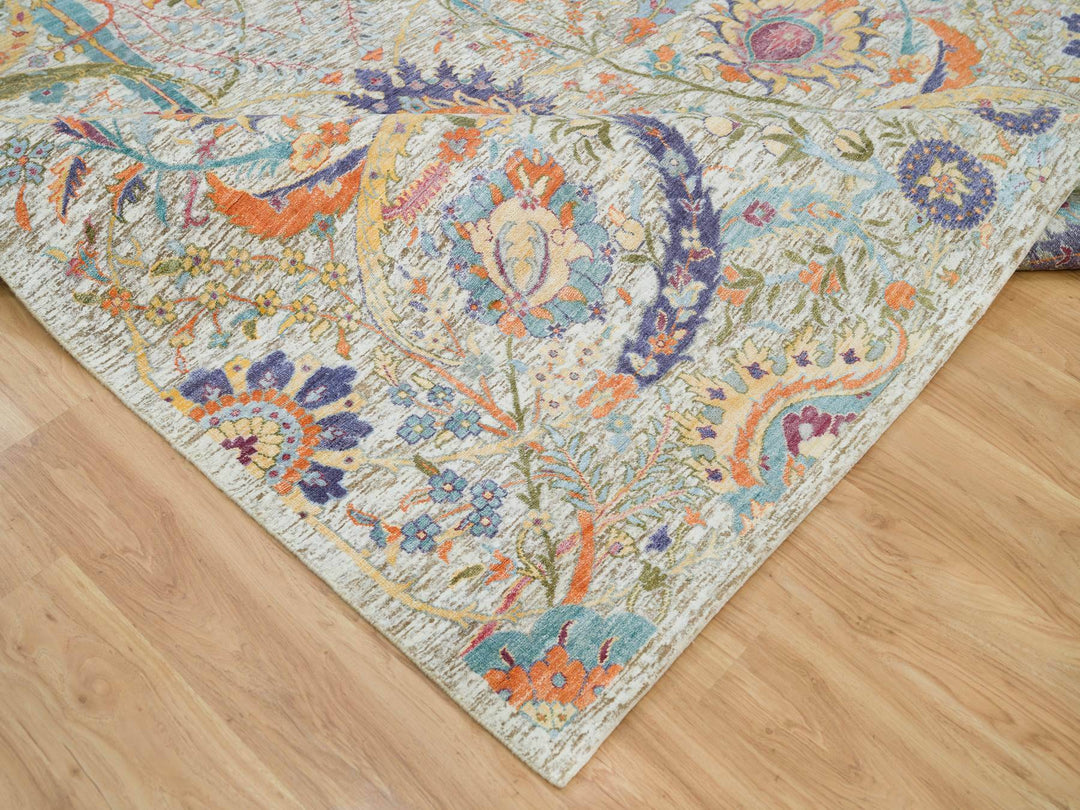 8'0" x 10'4" New Hand Knotted Beige Wool & Silk Rectangle Oriental Rug - MOA10265902