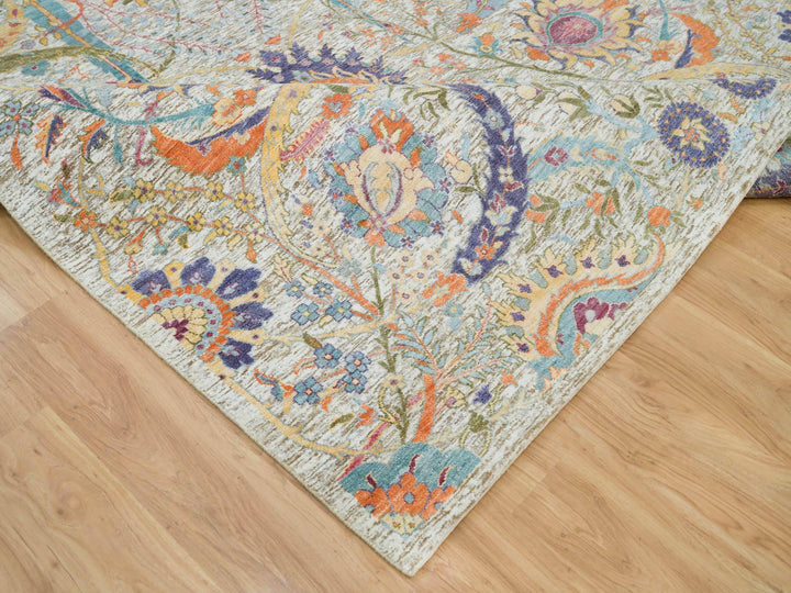 8'0" x 10'4" New Hand Knotted Beige Wool & Silk Rectangle Oriental Rug - MOA10265902