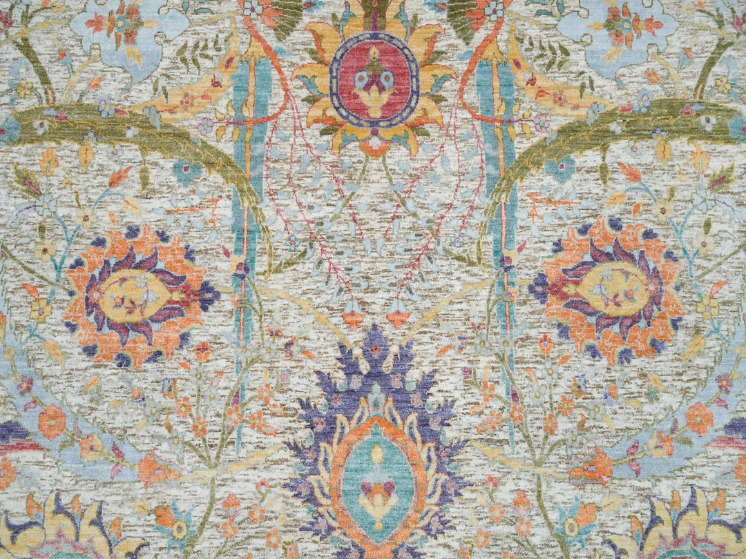 8'0" x 10'4" New Hand Knotted Beige Wool & Silk Rectangle Oriental Rug - MOA10265902