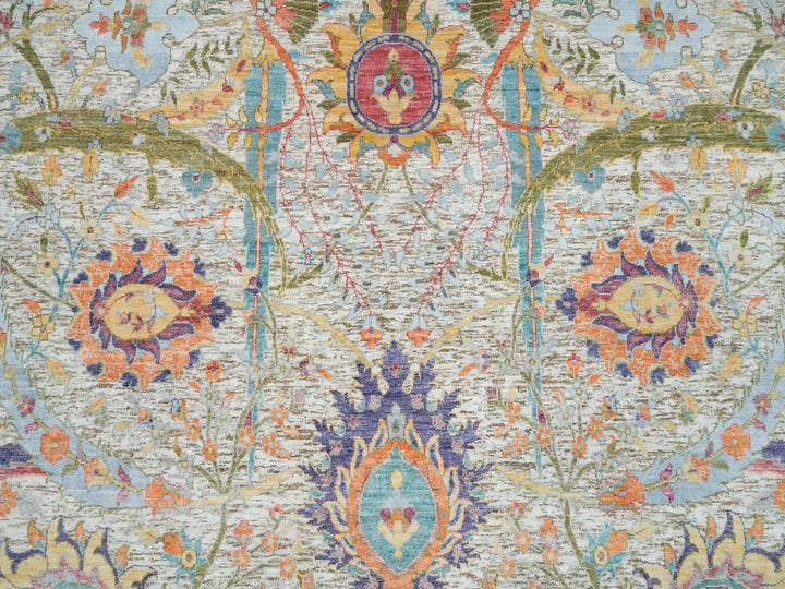 8'0" x 10'4" New Hand Knotted Beige Wool & Silk Rectangle Oriental Rug - MOA10265902