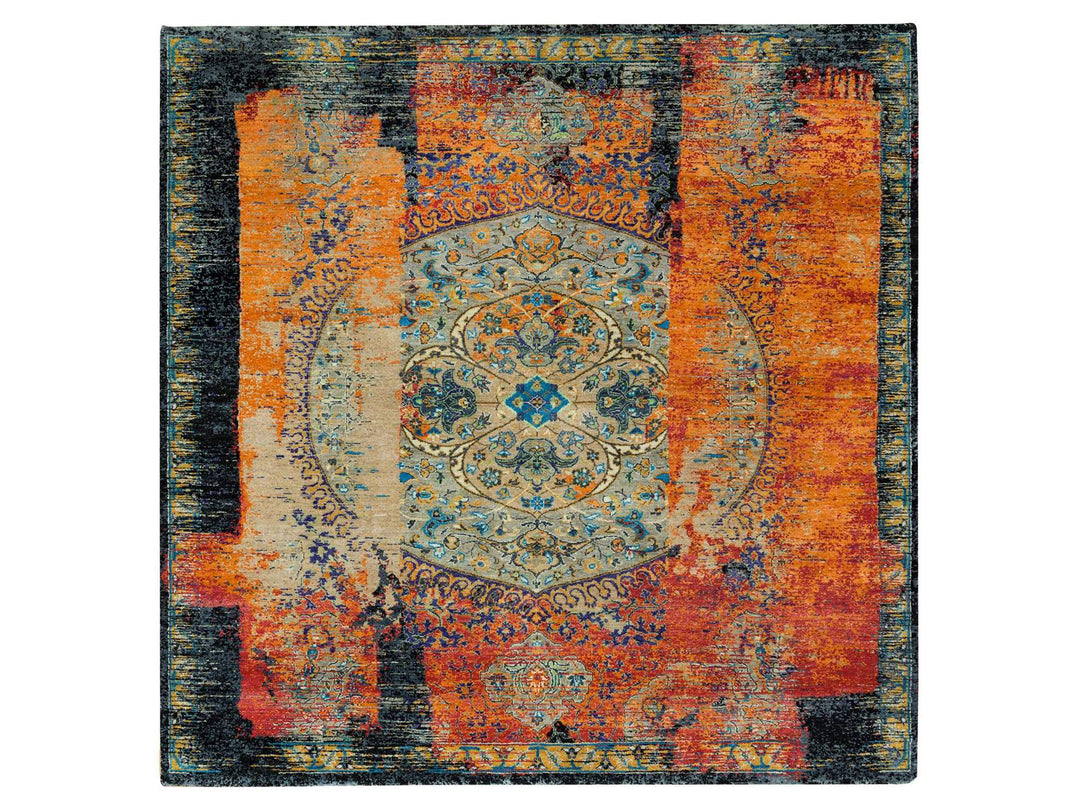 8'1" x 8'0" New Hand Knotted Orange Wool Square Oriental Rug - MOA10265903