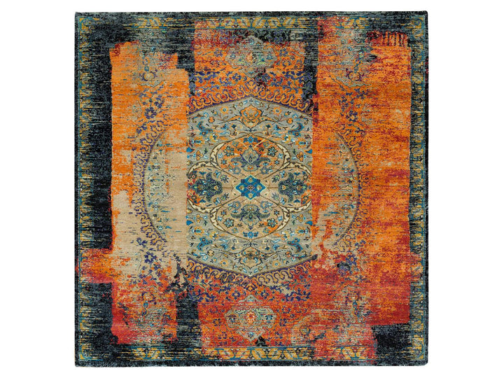 8'1" x 8'0" New Hand Knotted Orange Wool Square Oriental Rug - MOA10265903