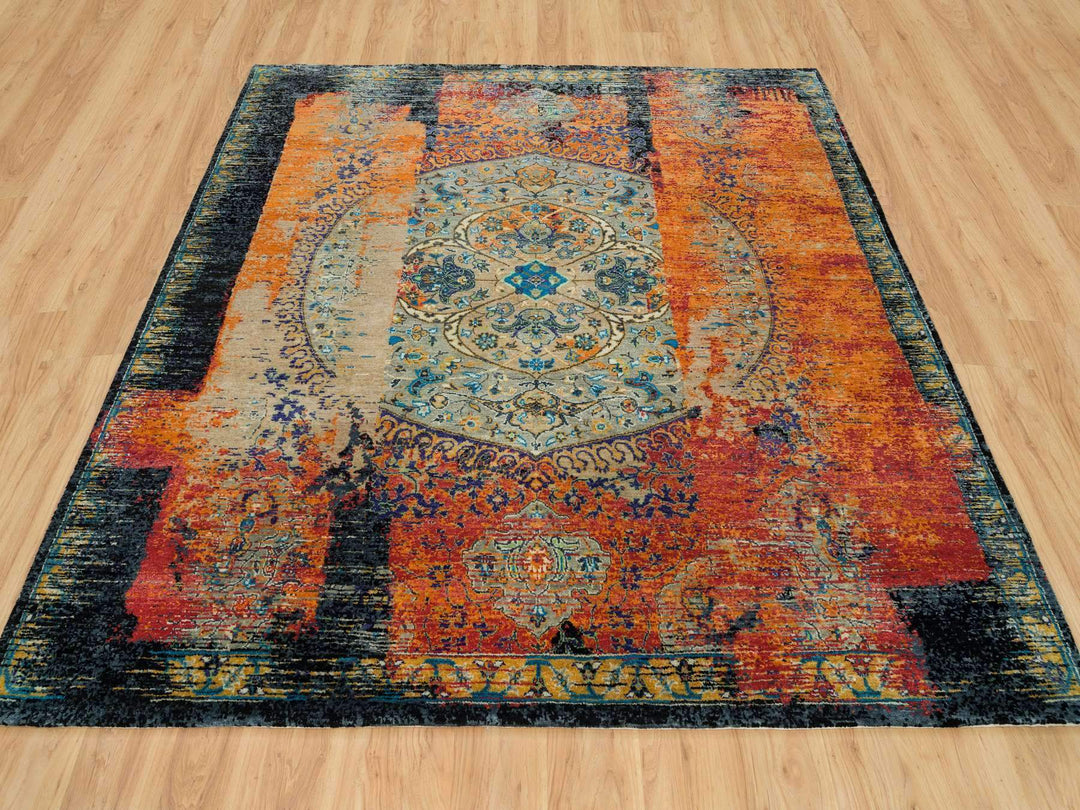 8'1" x 8'0" New Hand Knotted Orange Wool Square Oriental Rug - MOA10265903