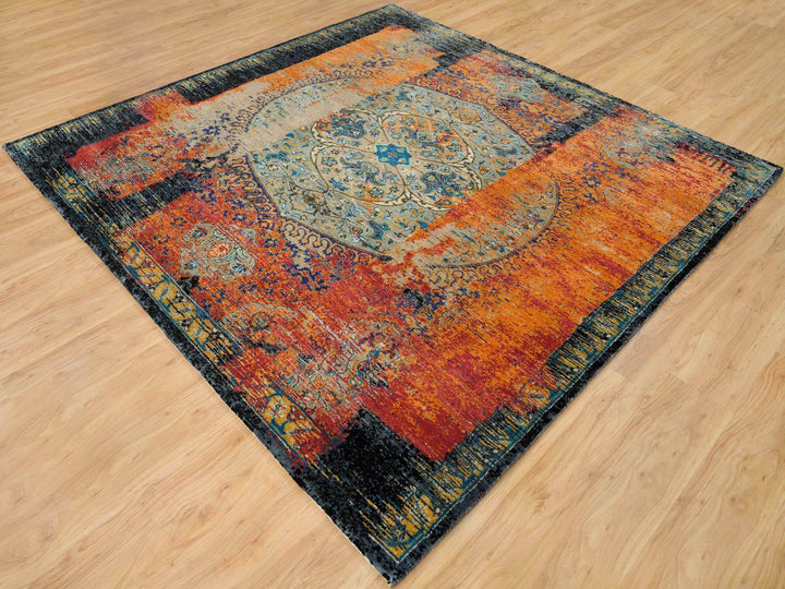 8'1" x 8'0" New Hand Knotted Orange Wool Square Oriental Rug - MOA10265903