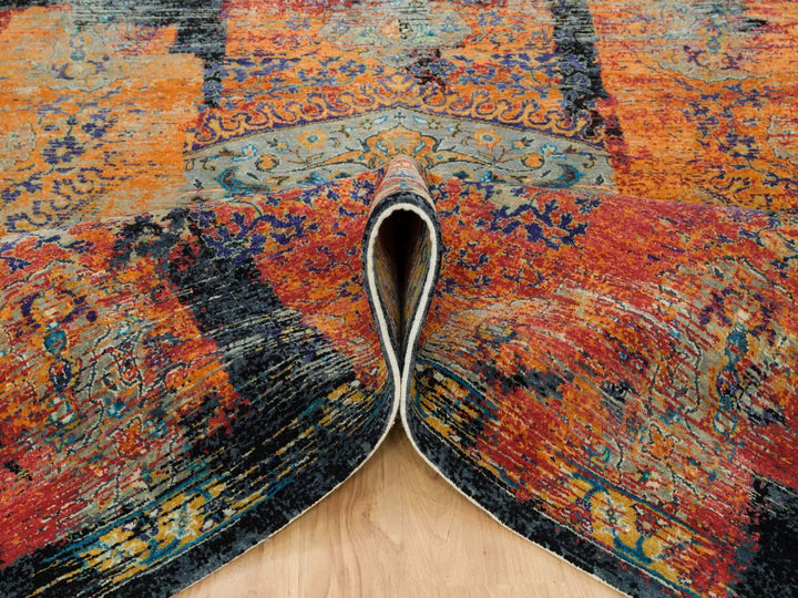 8'1" x 8'0" New Hand Knotted Orange Wool Square Oriental Rug - MOA10265903