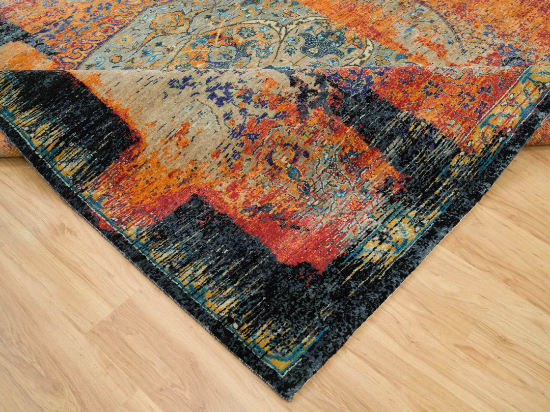 8'1" x 8'0" New Hand Knotted Orange Wool Square Oriental Rug - MOA10265903
