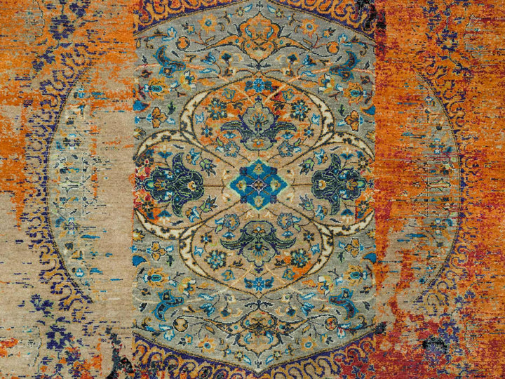 8'1" x 8'0" New Hand Knotted Orange Wool Square Oriental Rug - MOA10265903