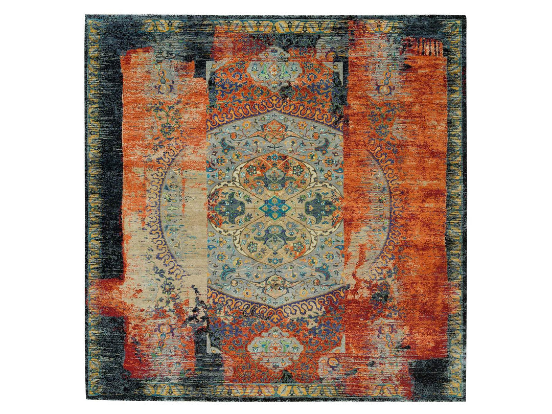 10'2" x 10'2" New Hand Knotted Orange Wool Square Oriental Rug - MOA10265904