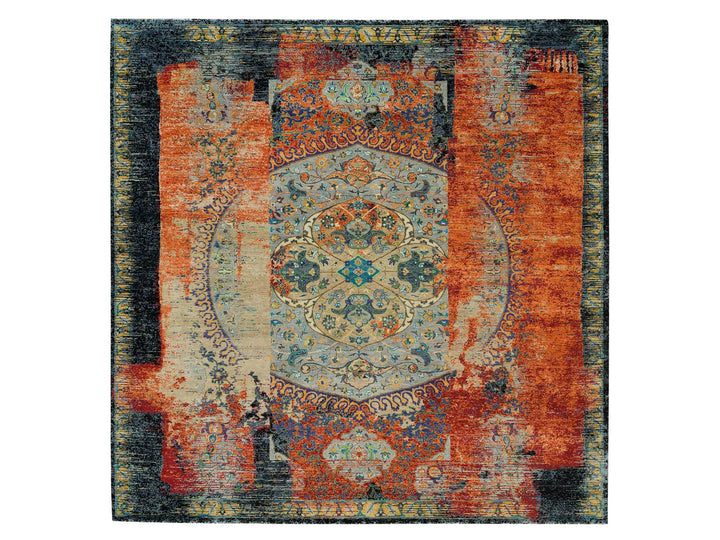 10'2" x 10'2" New Hand Knotted Orange Wool Square Oriental Rug - MOA10265904