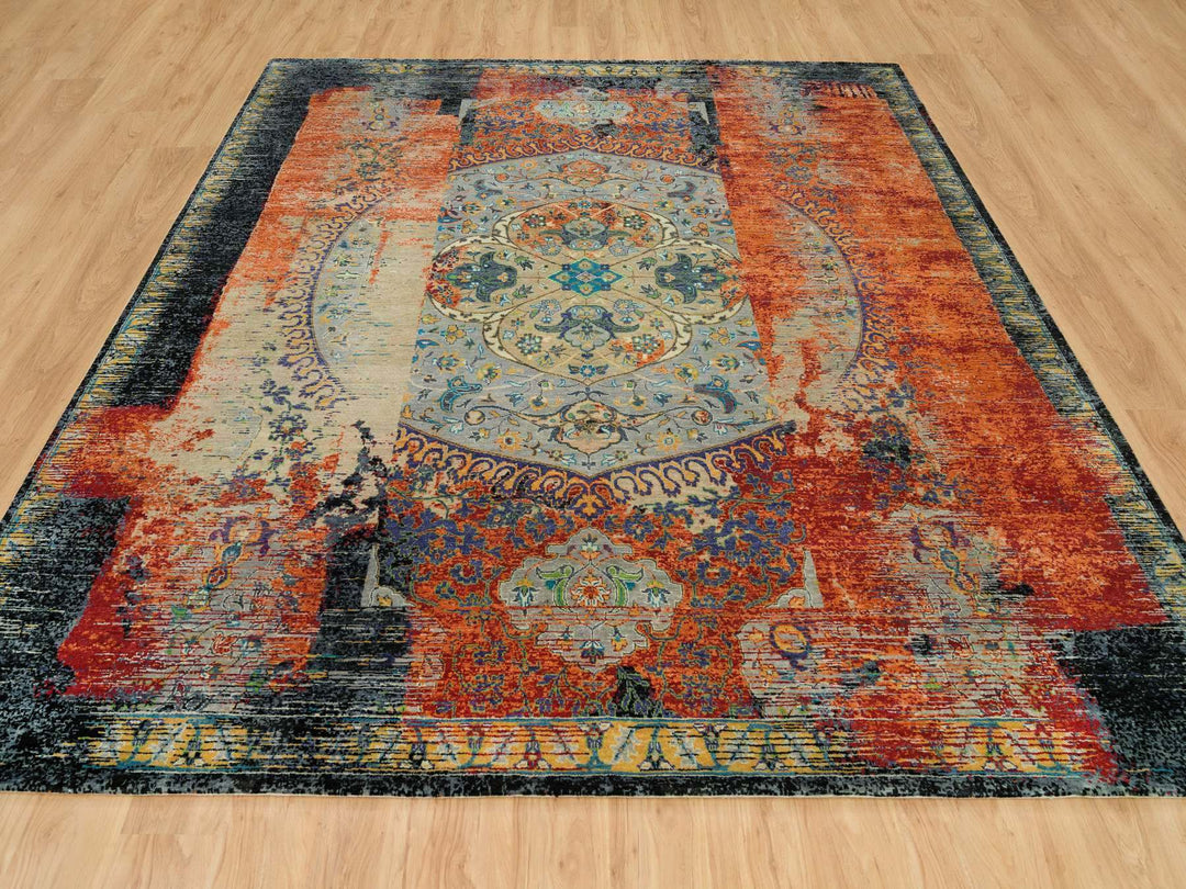10'2" x 10'2" New Hand Knotted Orange Wool Square Oriental Rug - MOA10265904