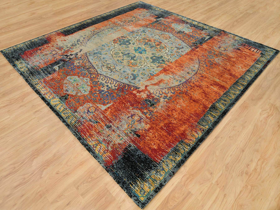 10'2" x 10'2" New Hand Knotted Orange Wool Square Oriental Rug - MOA10265904