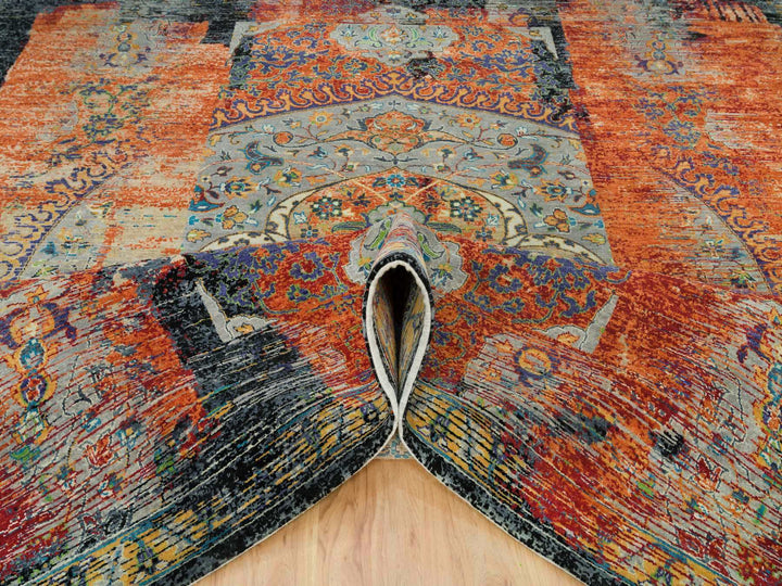 10'2" x 10'2" New Hand Knotted Orange Wool Square Oriental Rug - MOA10265904