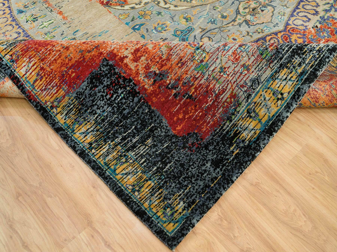 10'2" x 10'2" New Hand Knotted Orange Wool Square Oriental Rug - MOA10265904