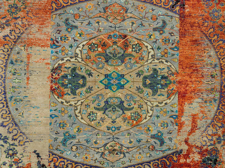10'2" x 10'2" New Hand Knotted Orange Wool Square Oriental Rug - MOA10265904