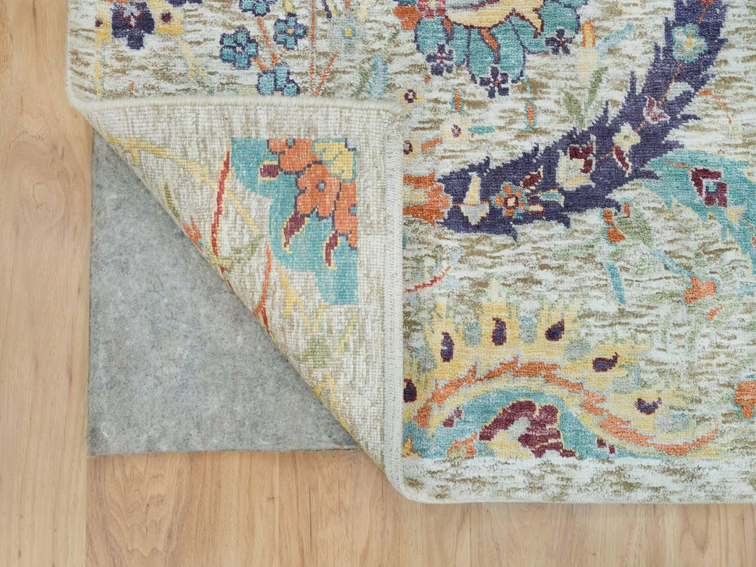 6'3" x 9'3" New Hand Knotted Beige Wool & Silk Rectangle Oriental Rug - MOA10265908