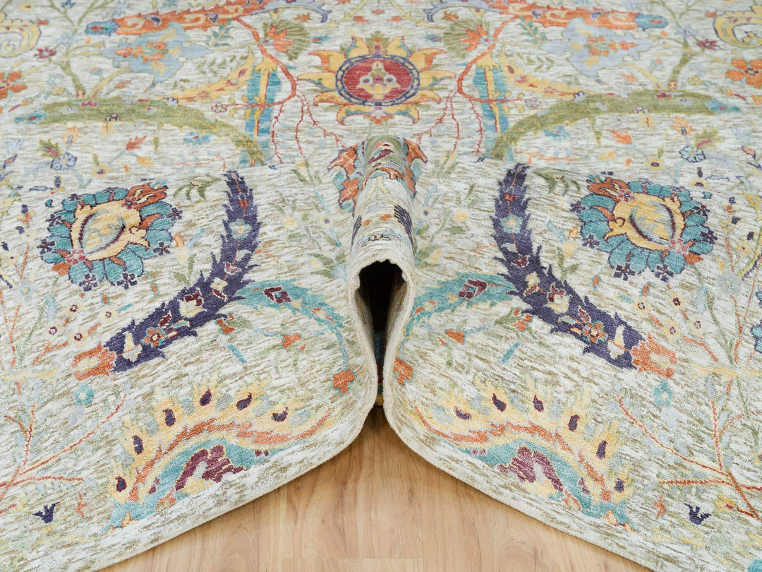 6'3" x 9'3" New Hand Knotted Beige Wool & Silk Rectangle Oriental Rug - MOA10265908