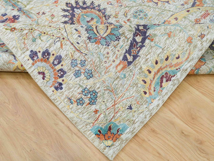 6'3" x 9'3" New Hand Knotted Beige Wool & Silk Rectangle Oriental Rug - MOA10265908