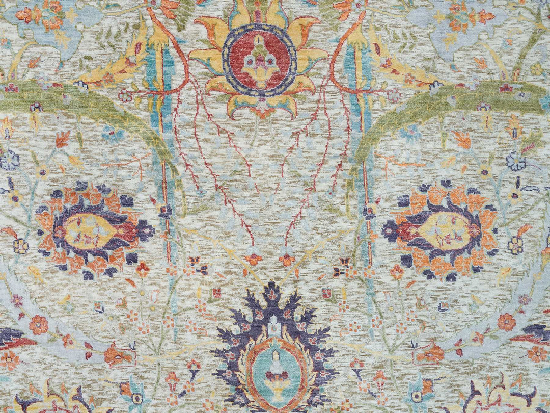 6'3" x 9'3" New Hand Knotted Beige Wool & Silk Rectangle Oriental Rug - MOA10265908