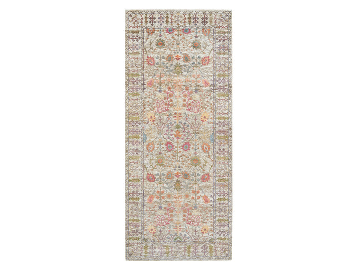 4'3" x 10'0" New Hand Knotted Brown Wool & Silk Runner Oriental Rug - MOA10265912