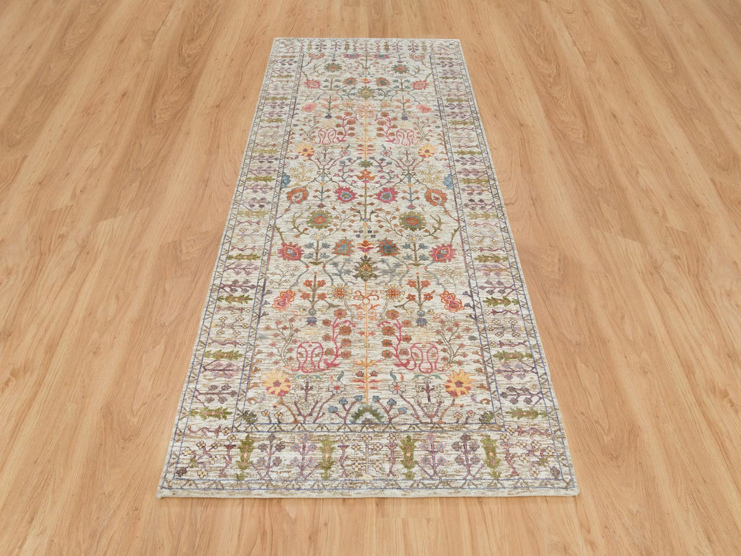 4'3" x 10'0" New Hand Knotted Brown Wool & Silk Runner Oriental Rug - MOA10265912