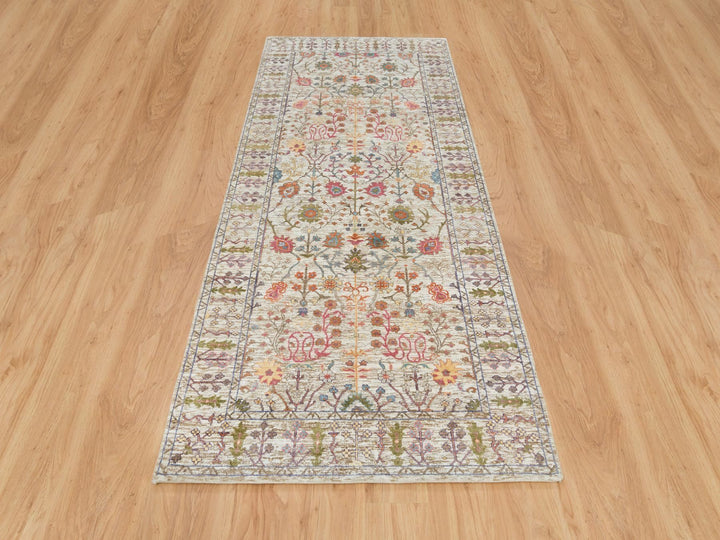 4'3" x 10'0" New Hand Knotted Brown Wool & Silk Runner Oriental Rug - MOA10265912