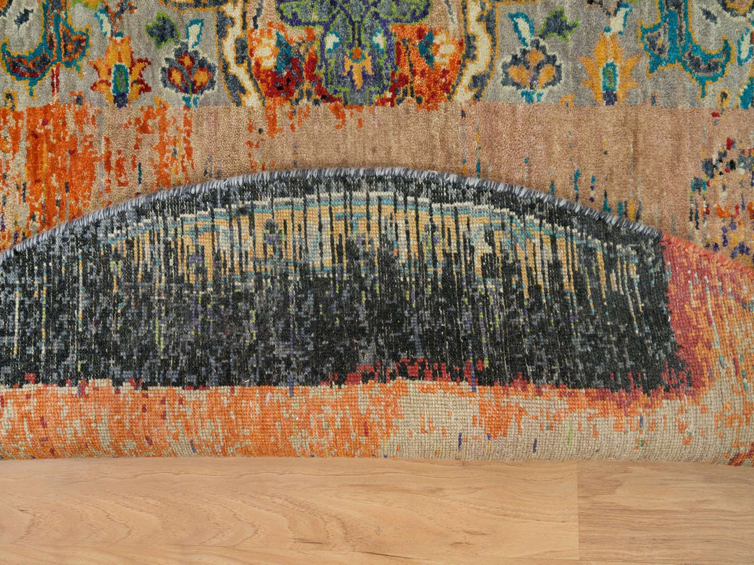 6'1" x 6'1" New Hand Knotted Orange Wool Round Oriental Rug - MOA10265913