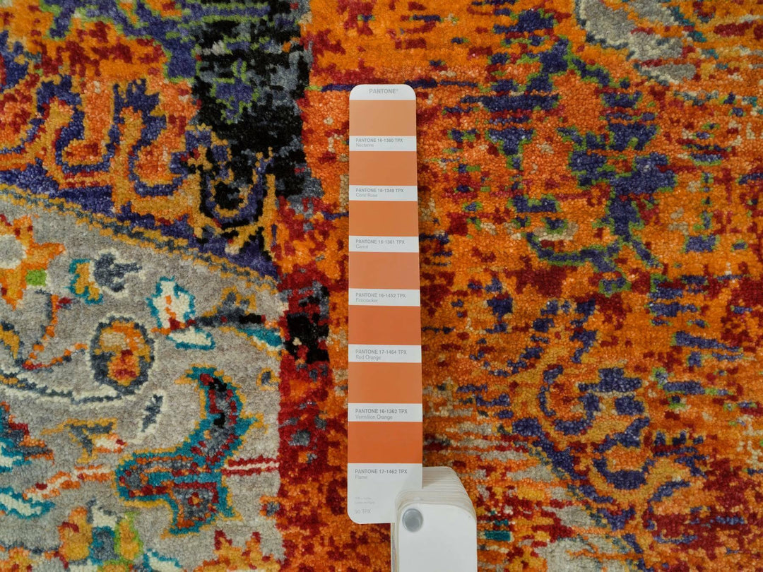 6'1" x 6'1" New Hand Knotted Orange Wool Round Oriental Rug - MOA10265913