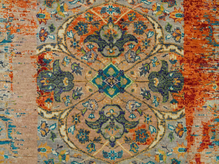 6'1" x 6'1" New Hand Knotted Orange Wool Round Oriental Rug - MOA10265913